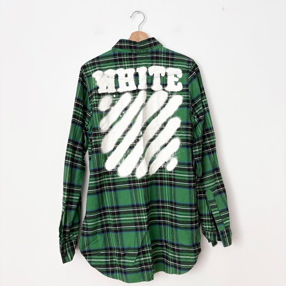 Off white spray paint flannel shirt in green - Picture 3 of 8